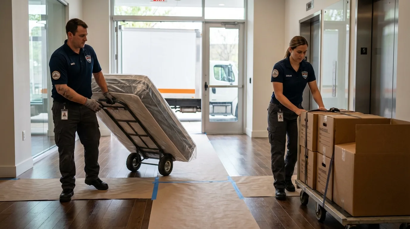 Professional apartment movers loading elevator in Oceanport, NJ