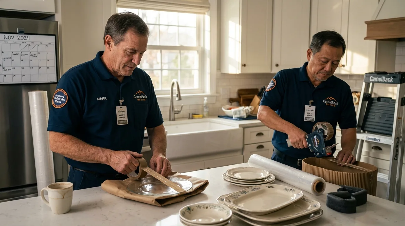 Professional crew packing kitchen dishware in Oceanport, NJ